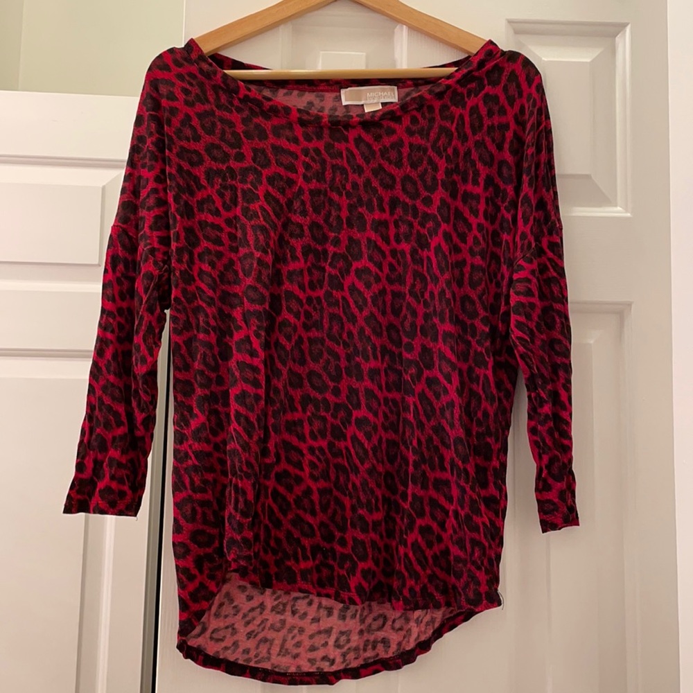 Michael Kors red and black cheetah print shirt